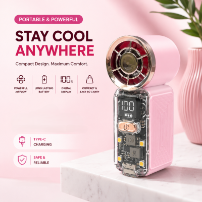 High-Speed Handheld Transparent Fan with Digital Display